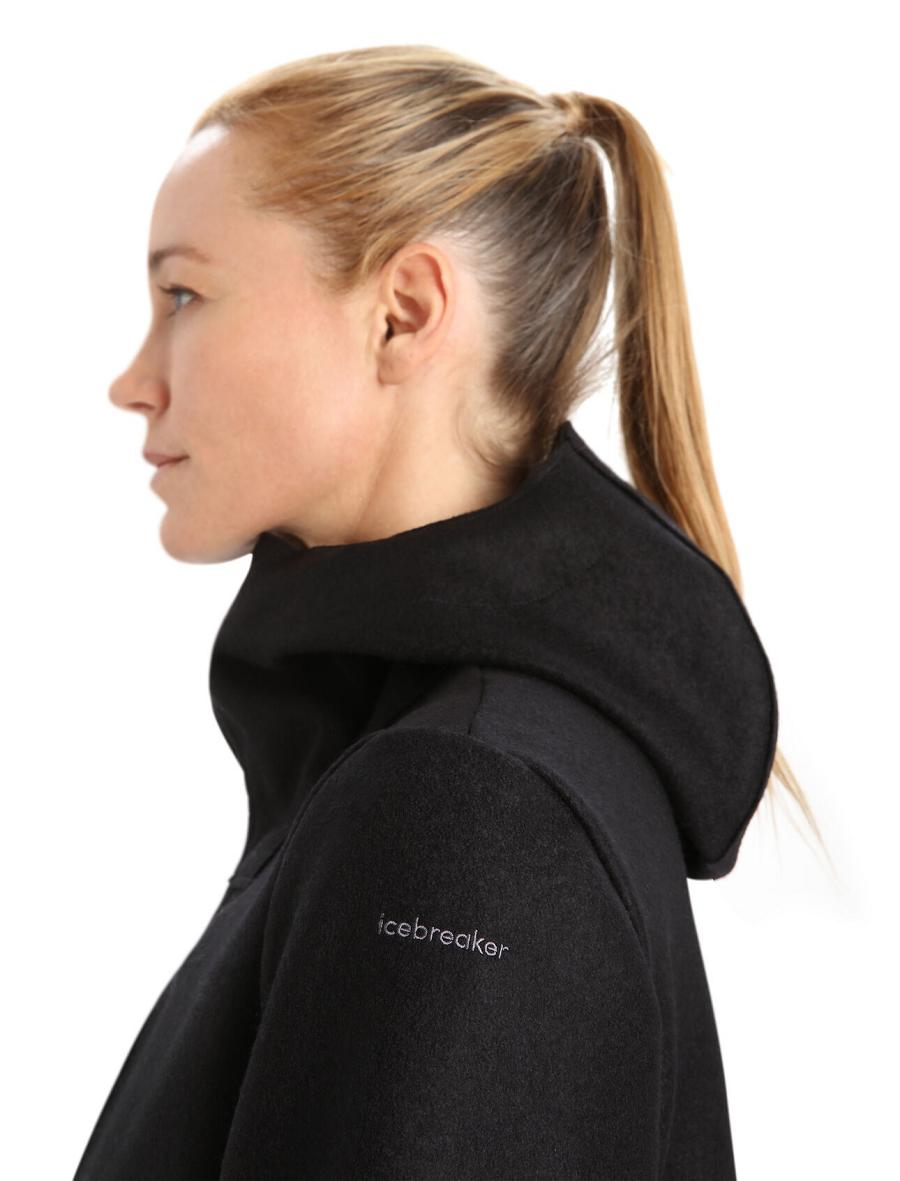 Women's Icebreaker Felted Merino Hooded Jackets Black | CA 1295XYUF